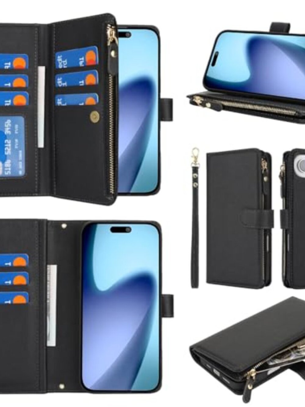 iPhone Air Wallet Case Wrist Strap PU Leather Card Slots Kickstand 6.6"